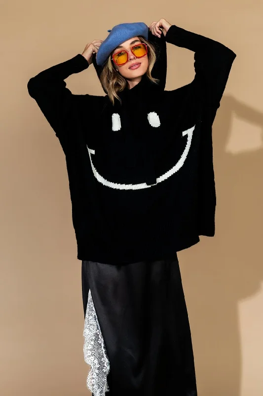 Serotonin Smile Oversized Knit Hoodie in Black Hoodie with Rhinestones Sparkly Elegant Serotonin Smile Oversized Knit Hoodie in Black Hoodie with Rhinestones Sparkly Elegant