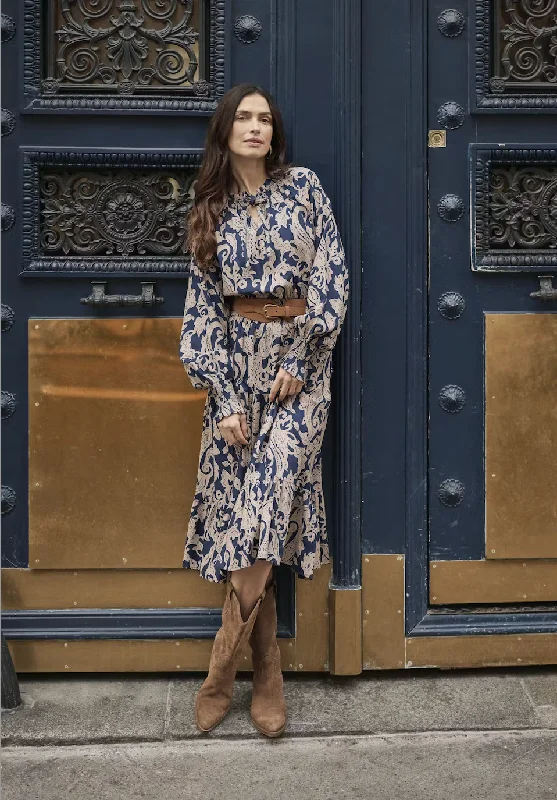 Lucy Long Dress in Blue Paisley Tunics Bestseller popular