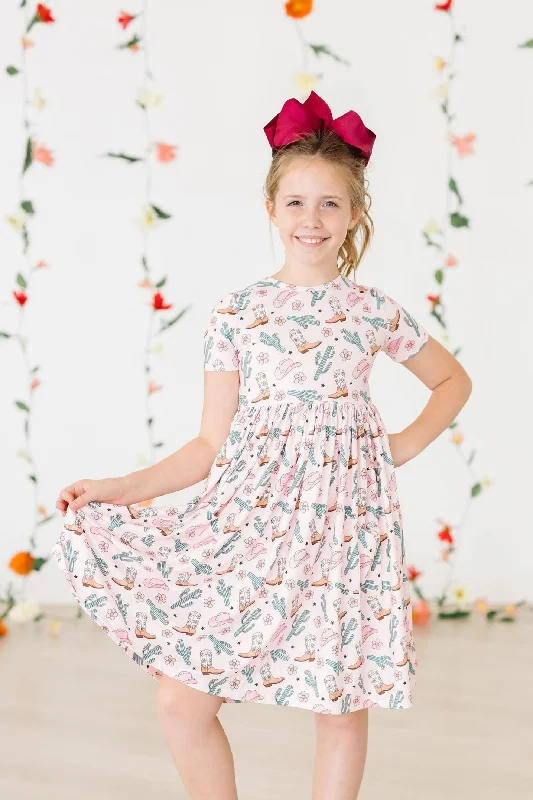 Cactus Cowgirl S/S Pocket Twirl Dress Tunics Wedding white