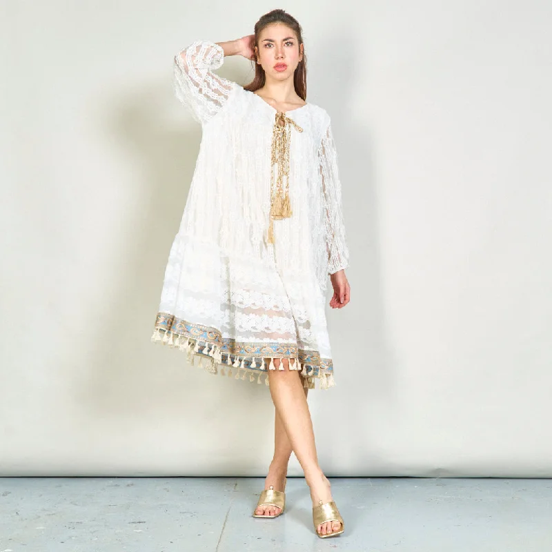 Oversize lace tunic dress with tassel accents wholesale Tunics Exclusive limited