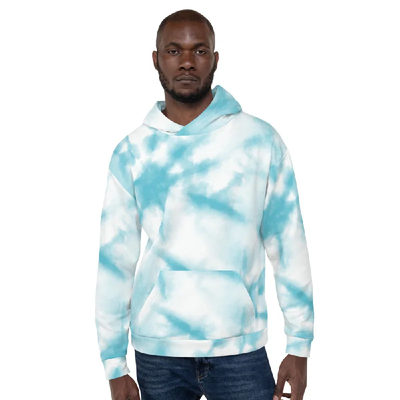 Light Blue Tie Dye Unisex Hoodie Hoodie with Double Zipper Versatile Adjustable