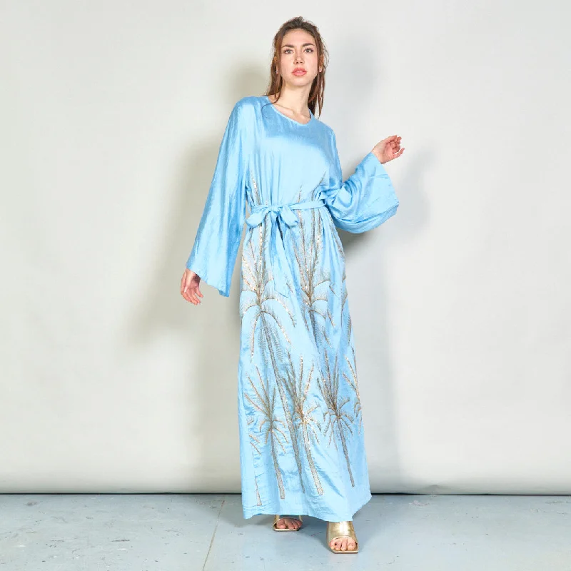 Palm embroidered belted oversize dress wholesale Tunics Lace romantic