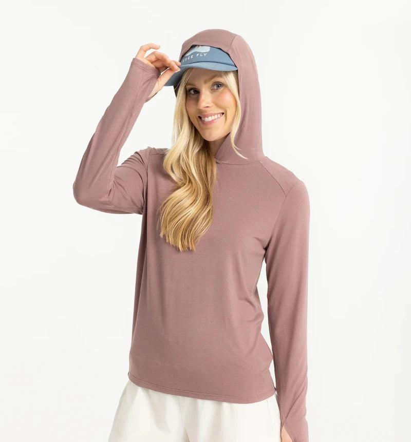 Free Fly Women’s Bamboo Shade Hoodie II Fig Hoodie with Logo Branding Identity