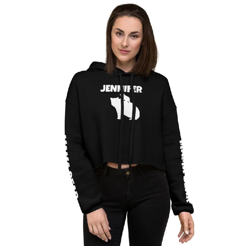 Custom Name Bold Mama Bear Personalized Women's Cropped Hoodie | Bella + Canvas 7502 Hoodie with Turtle Neck Cozy Winter Custom Name Bold Mama Bear Personalized Women's Cropped Hoodie | Bella + Canvas 7502 Hoodie with Turtle Neck Cozy Winter