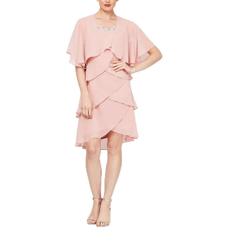Petites Womens Knee-Length Embellished Two Piece Dress Tunics Distressed trendy