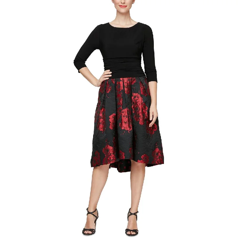 Womens Midi Floral Print Fit & Flare Dress Tunics Velvet soft