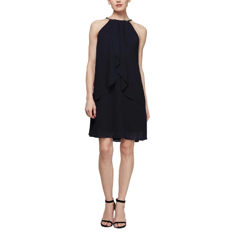 Petites Womens Mini Embellished Halter Dress Tunics Evening elegant