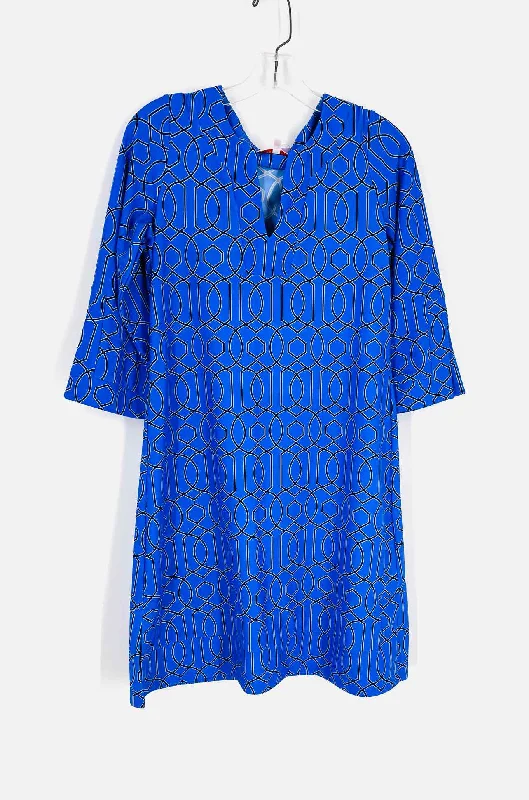 Jude Connally Size S Blue/Navy Print V-Neck Designer Dress Tunics New arrival