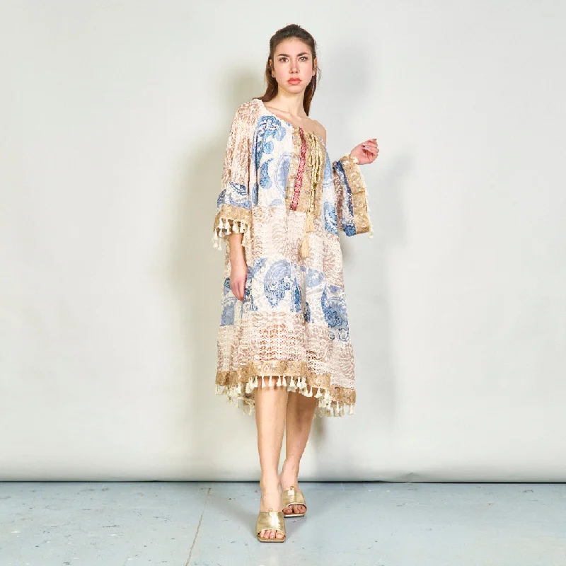 Boho paisley oversize tunic dress with tassels wholesale Tunics Bridal satin