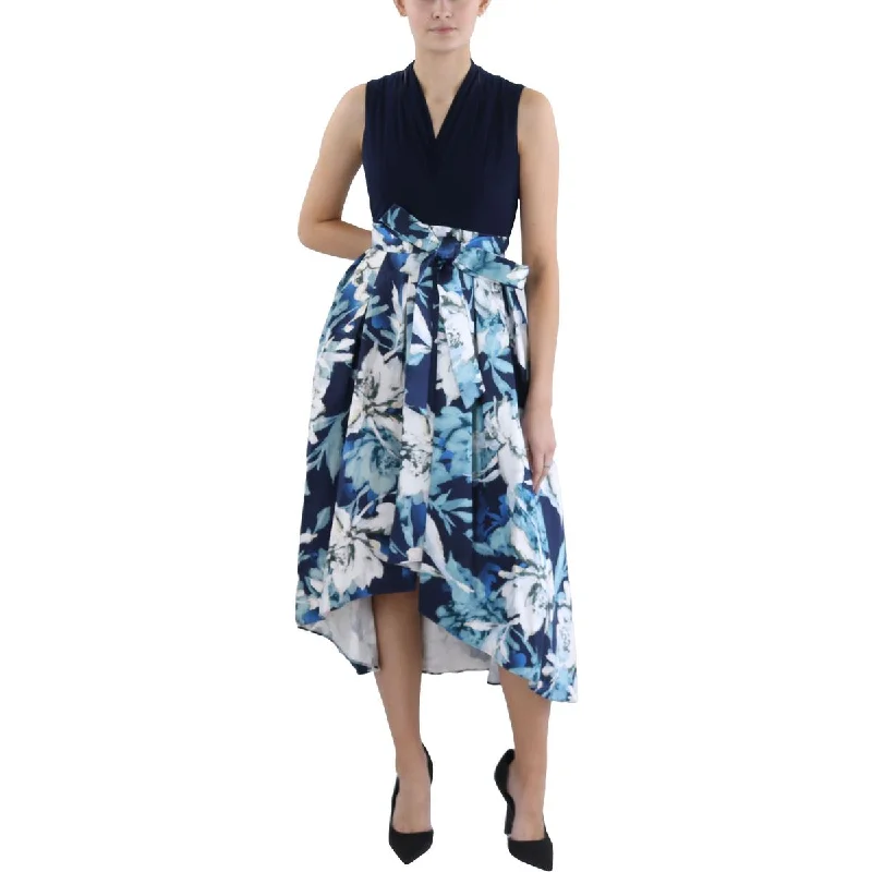 Petites Womens Midi Floral Print Fit & Flare Dress Tunics Bridal satin