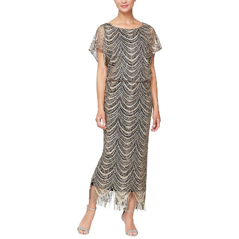 Petites Womens Lace Metallic Evening Dress Tunics Chic elegant