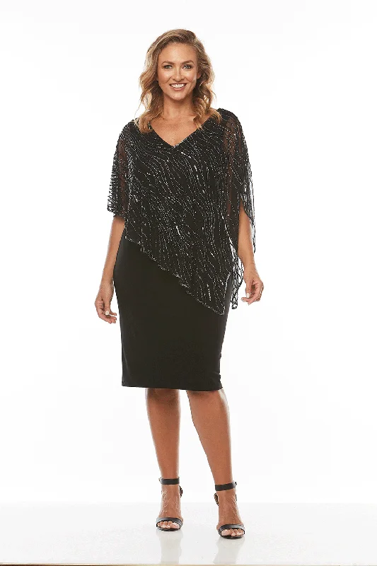 Layla Jones / Jesse Harper LJ0092/JH0130 - Knit Dress w Beaded Cape Tunics Solid Classic