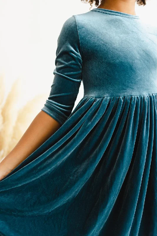 Denim Blue Velvet Twirl Dress Tunics Travel practical