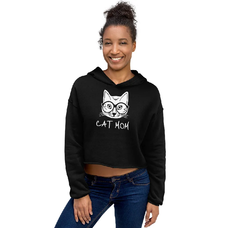 Cat Mom Women's Cropped Hoodie Hoodie with Contrast Stitching Detailed Premium