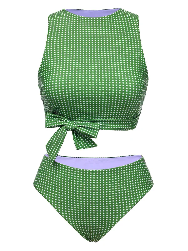Green 1950s Polka Dots Bow Swimsuit Chic Swimsuit Cover-Up