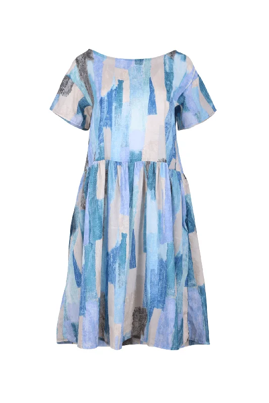 Providencia Drop Waist Dress Lagoon Blue in Cotton Tunics Versatile stylish