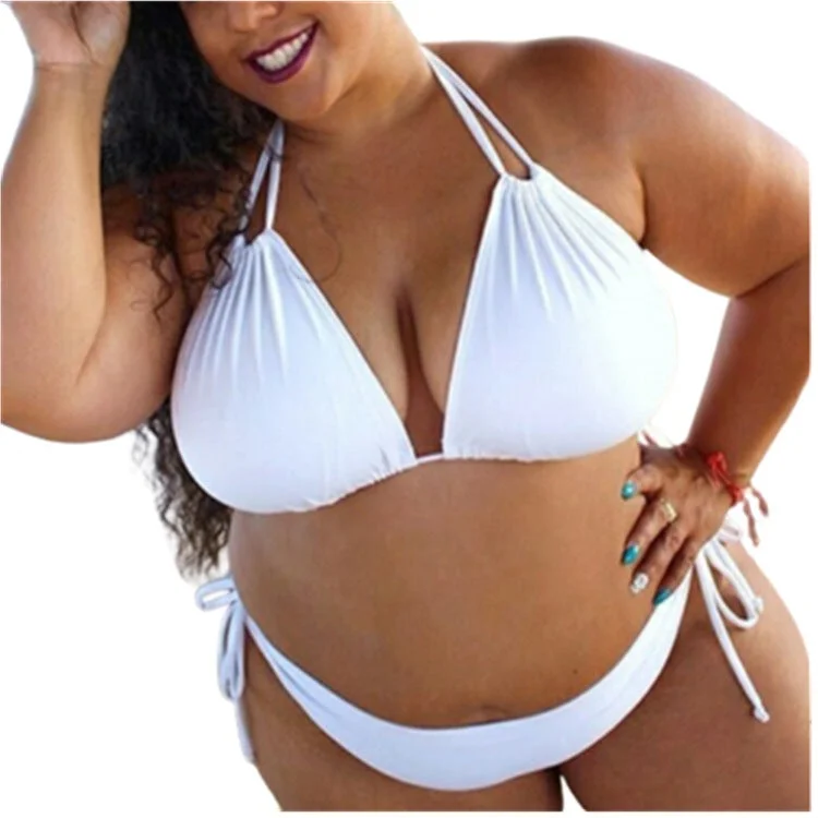 Wholesale swimwear  brazilian woman Plus Size  Swimsuit 2 piece female Push Up Side Tie Thong Sling halter tops with Pad Push-Up Bikini Bottoms