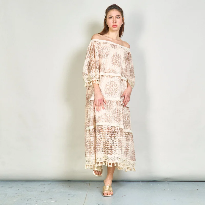 Boho floral oversize tiered dress with tassels wholesale Tunics Yoga stretchy