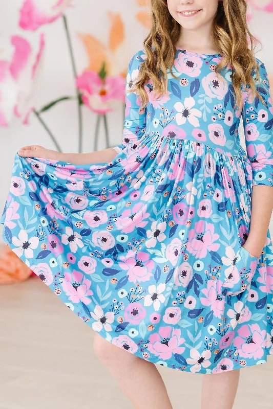 Twirling in Teal 3/4 Sleeve Pocket Twirl Dress Tunics New arrival