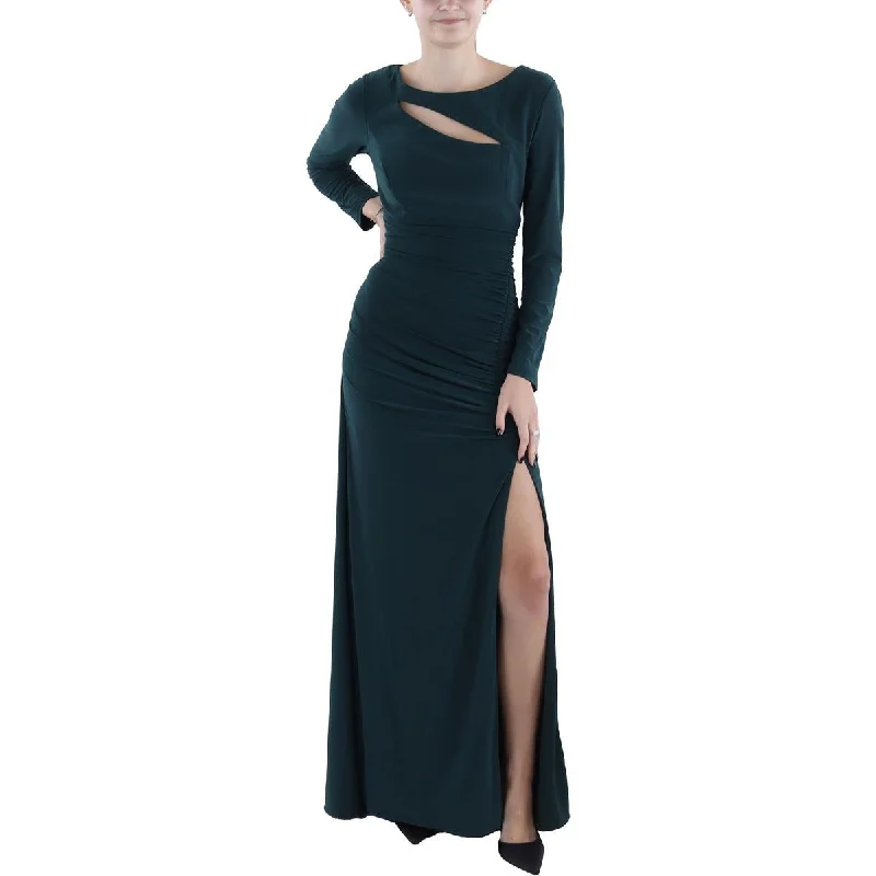 Xscape Womens Cut-Out Ruched Evening Dress Boat Neckline Classic