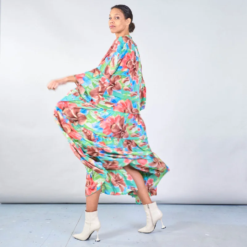 Tropical floral button-down dress wholesale Tunics Practical easy-care