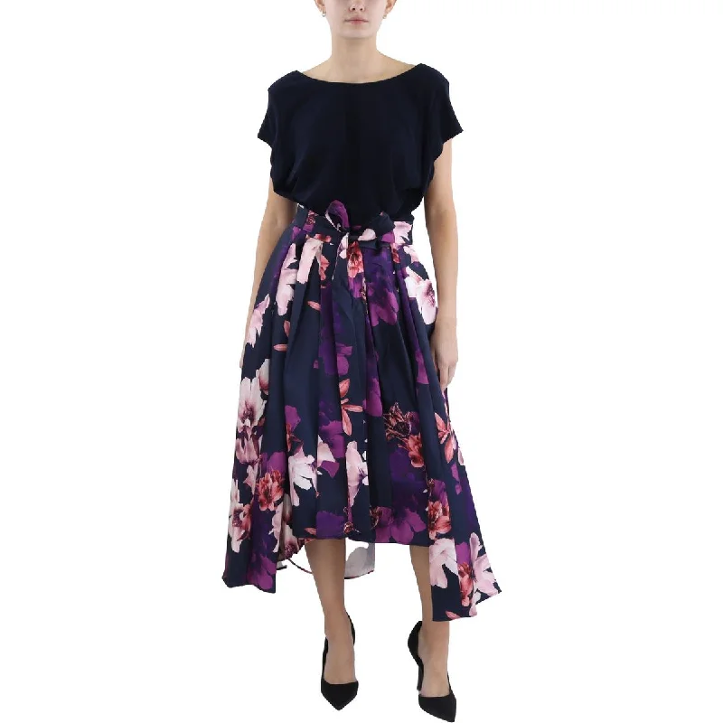 Womens Hi-Low Floral Print Fit & Flare Dress Tunics Winter warm