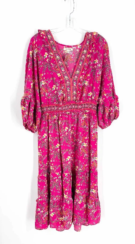 Max Studio Size L Pk/Gr/Yw Floral Ruffle Dresses Dress Tunics Office stylish