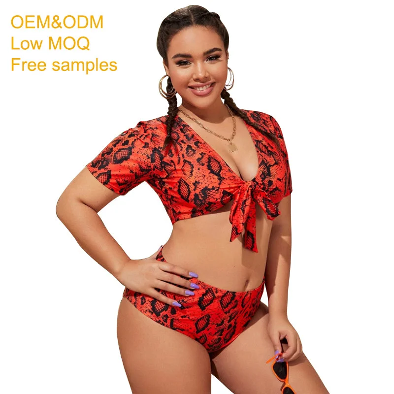 2022 plus size swimwear big fat women custom swimsuit women's large size  8xl xxx 4x underwire luxury brazilian short sleeve Chic Bikini Set