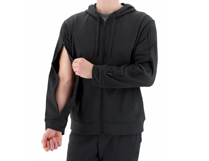 Dialysis Sweatshirt with Two-Way Sleeve Zippers Hoodie with Hem Raw Edge Edgy Unfinished Dialysis Sweatshirt with Two-Way Sleeve Zippers Hoodie with Hem Raw Edge Edgy Unfinished
