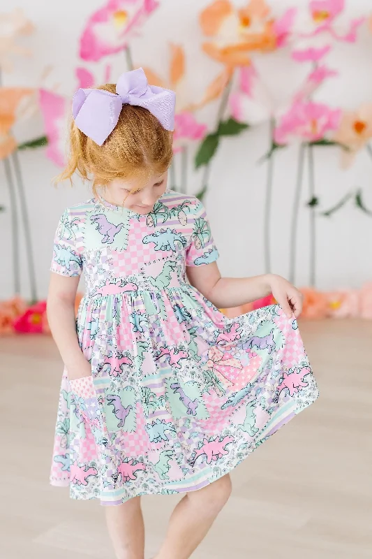 Quilted Dinos S/S Pocket Twirl Dress Tunics Travel practical