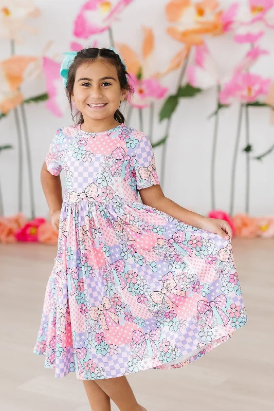 Patchwork Princess S/S Pocket Twirl Dress Tunics Formal black