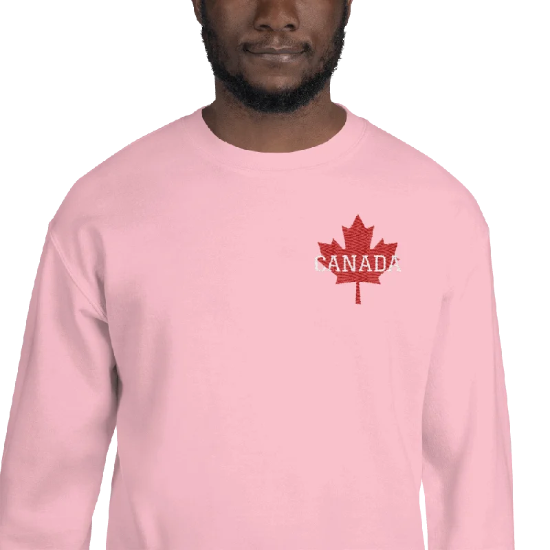 Bold CANADA Maple Leaf Embroidered Unisex Crew Neck Sweatshirt Hoodie with Distressed Vintage Worn Bold CANADA Maple Leaf Embroidered Unisex Crew Neck Sweatshirt Hoodie with Distressed Vintage Worn