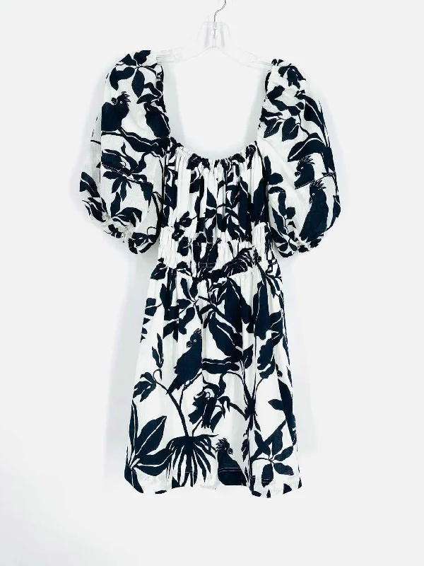 Maeve Size M White/Black Leaves Puff Sleeve NEW Dresses Dress Elegant Long Evening