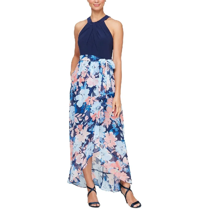 Womens Full Length Floral Print Halter Dress Halter Neckline Beach