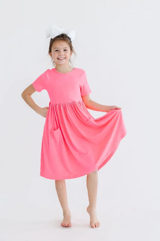Neon Pink S/S Pocket Twirl Dress Tunics Trousers formal