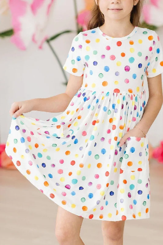 Colorful Dots S/S Pocket Twirl Dress Tunics Gym athletic