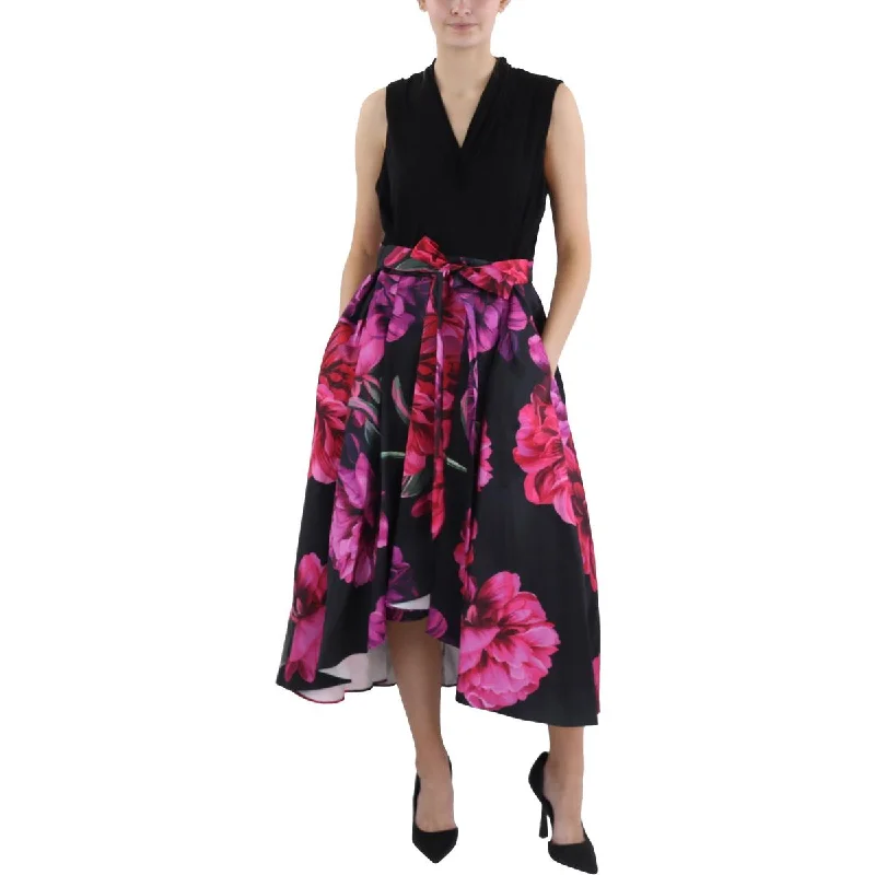 Petites Womens Floral Print Hi-Low Evening Dress Tunics Mesh breathable