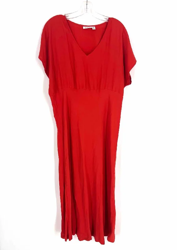 Masai Size XL Orange Solid Designer Dress Maxi Crew Neckline Sporty