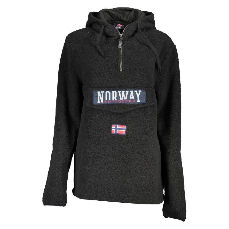 Norway 1963 Elegant Black Half Zip Hooded Sweatshirt Hoodie with Earth Tones Natural Calm