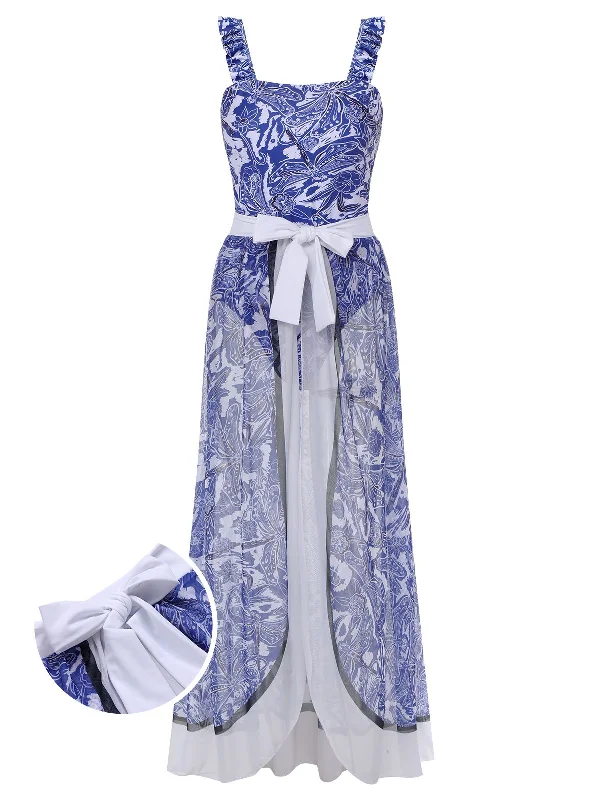 [Plus Size] 1960s Blue-and-white Porcelain Swimsuit & Cover-up Minimalist One-Piece