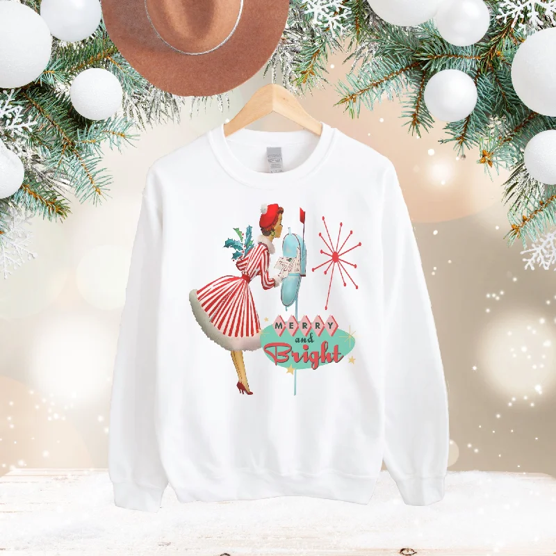 Retro Kitsch Merry and Bright Christmas Sweatshirt, Mid Century Modern 50s Vintage Style Unisex Heavy Blend™ Crewneck Sweatshirt Hoodie with Embroidery Detailed Premium Retro Kitsch Merry and Bright Christmas Sweatshirt, Mid Century Modern 50s Vintage Style Unisex Heavy Blend™ Crewneck Sweatshirt Hoodie with Embroidery Detailed Premium