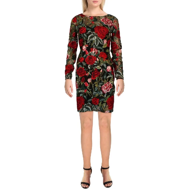 Rose Womens Floral Mini Sheath Dress Tunics Vintage classic