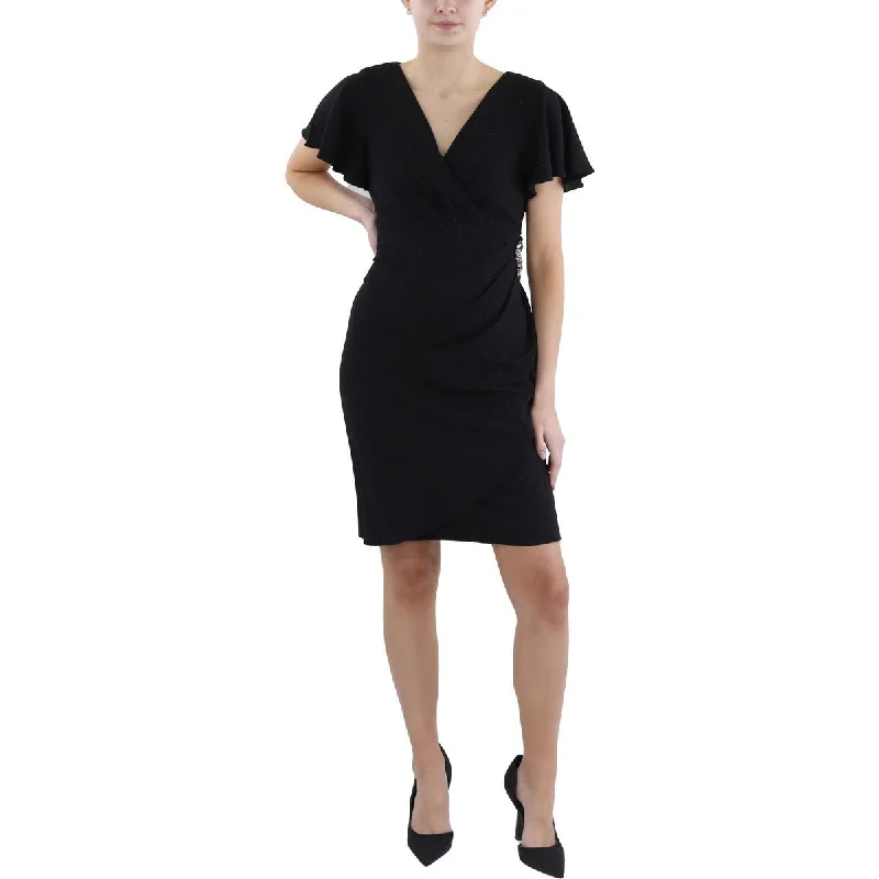 Petites Womens Knee-Length Embellished Sheath Dress Halter Neckline Beach