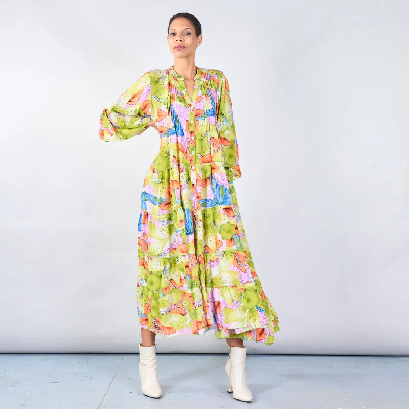 Vibrant floral pattern long dress wholesale Tunics Chic fashionable