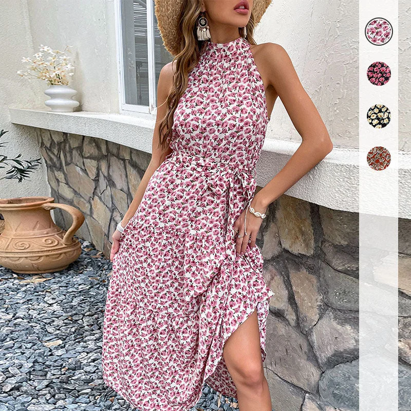 IKEARLAX cross-border  trade   summer  women's clothing suspender neck sleeveless floral dress Tunics Designer luxury