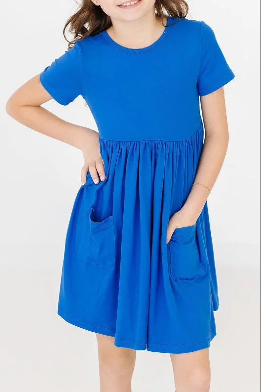 Royal Blue S/S Pocket Twirl Dress Tunics Print Colorful