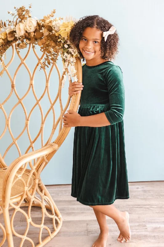 Hunter Green Velvet Twirl Dress Tunics Cozy soft