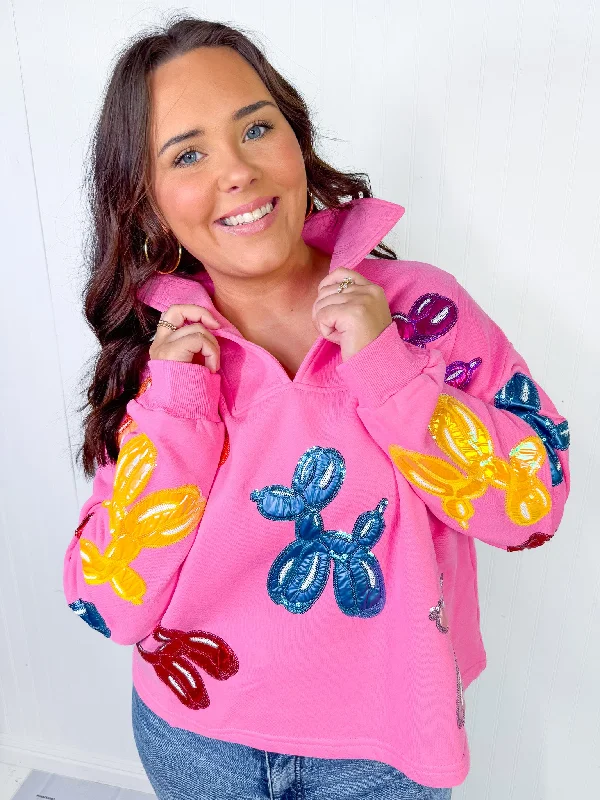 Queen of Sparkles - Pink Multi Balloon Dog Sweatshirt Hoodie with Typography Text Message Queen of Sparkles - Pink Multi Balloon Dog Sweatshirt Hoodie with Typography Text Message
