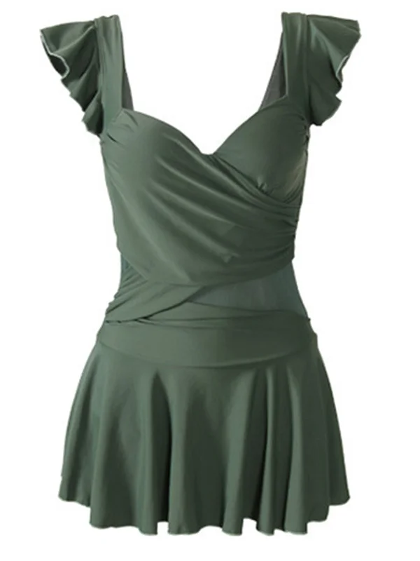 Green 1940s Solid One-Piece Swimsuit Elegant Swimsuit Bottoms