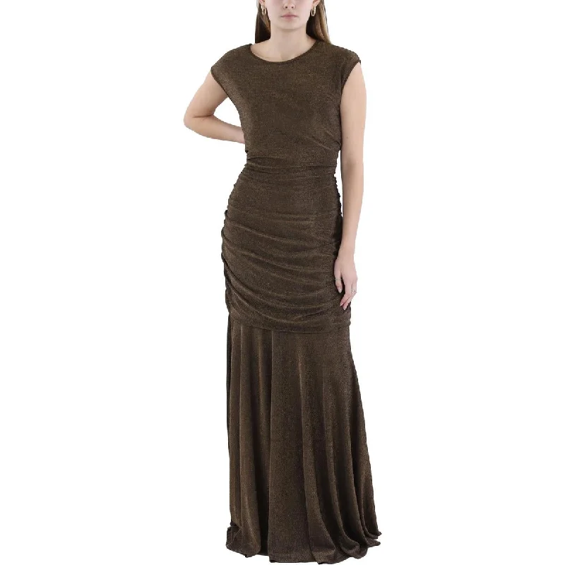 Womens Metallic Ruched Evening Dress Tunics Ceremony elegant